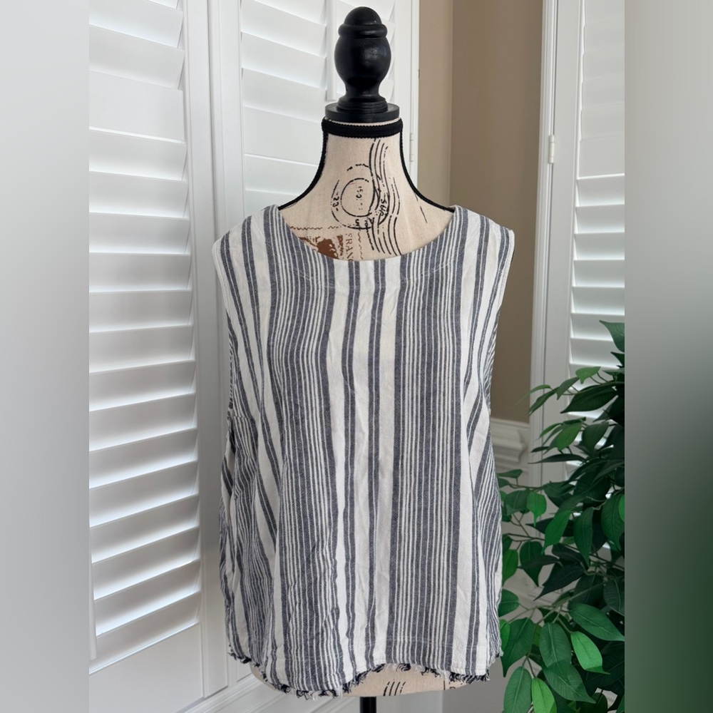 Side Stitch Sleeveless Striped Linen Blend Top Size XL